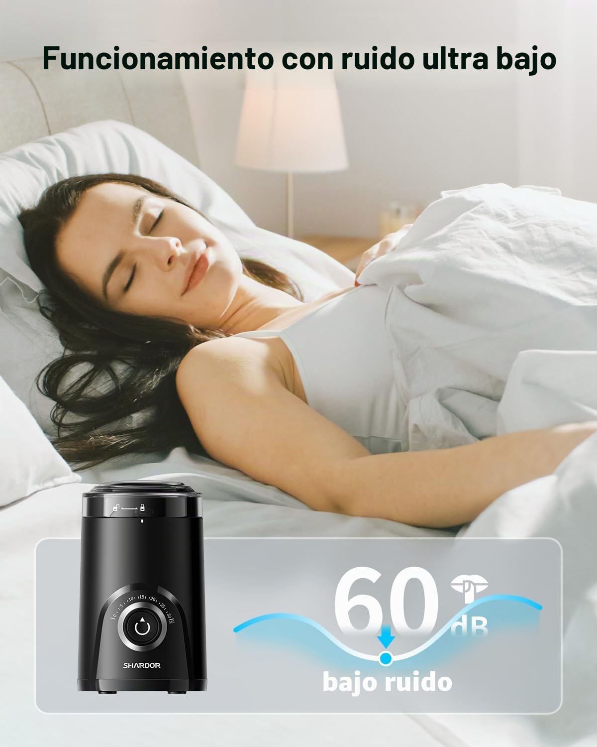 SHARDOR Molinillo de café eléctrico, molinillo de especias de gran capacidad de 70 g con perilla de sincronización visual para una molienda precisa, molinillo silencioso de granos de café para