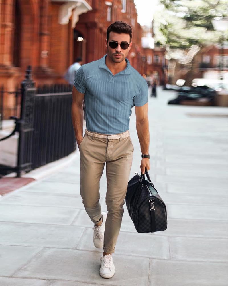 Muscle Cmdr Men's Slim Fit Muscle Polo Shirts Long&Short Sleeve Stretch Quick Dry Tee Casual Golf Athletic T-Shirts - Image 3