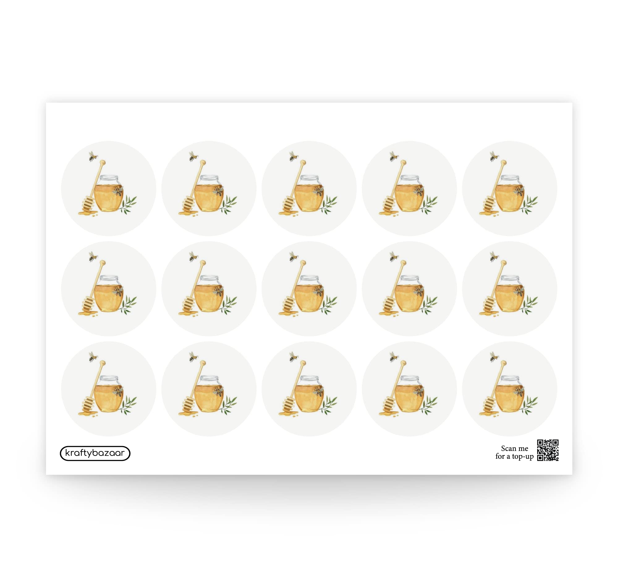 Honey Bee Jar Paper Labels, 37mm Self-Adhesive Stickers, Multipack Plants Craft Decor Labels (White Paper Labels, Pack of 180 Labels)