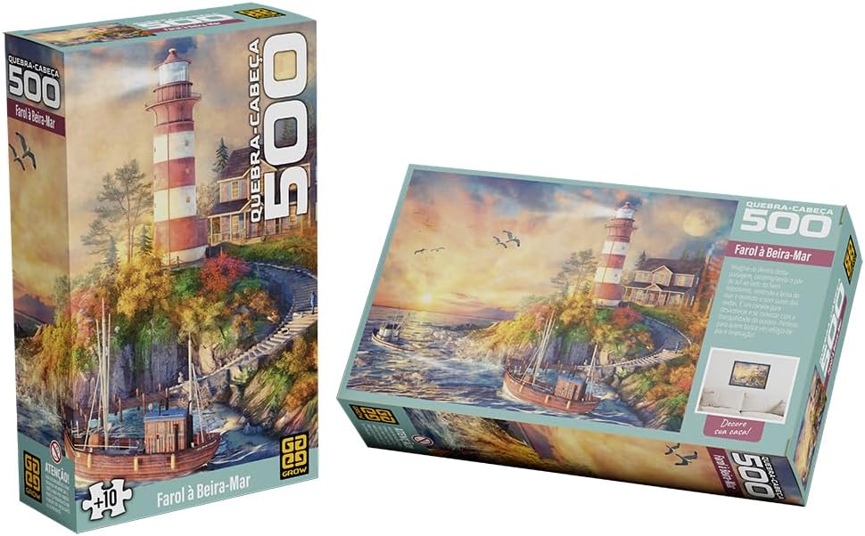 Quebra-cabeça Cartonado, Grow, Farol a Beira Mar, 500 Peças