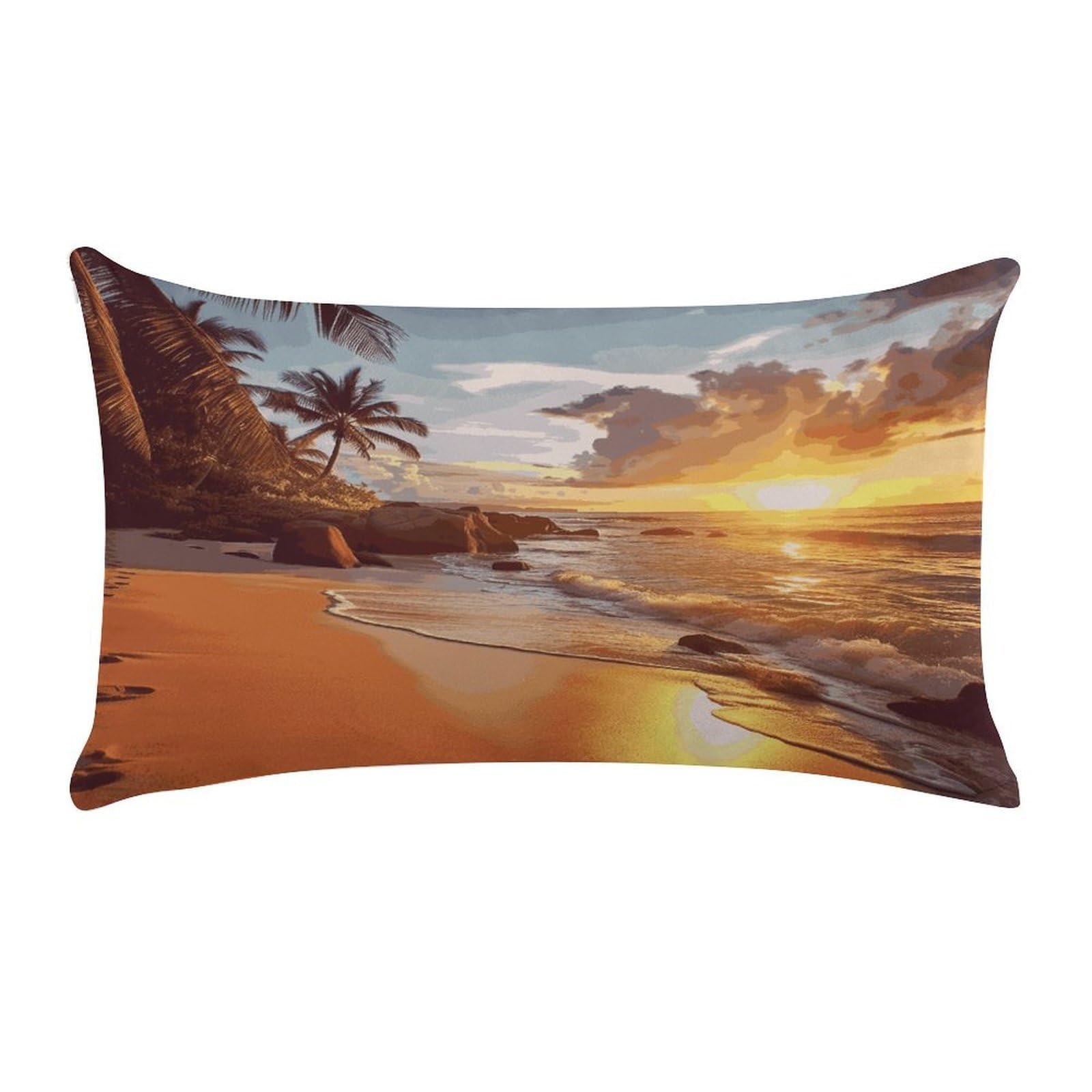 LDGSUPH Tropical Beach at Sunset Throw Pillow Cover with Zipper Long Throw Pillow Case Anti-Fading Pillow Protector Super Soft Decorative Cushion Case Exquisite Plush Pillowcase12 X 20 in
