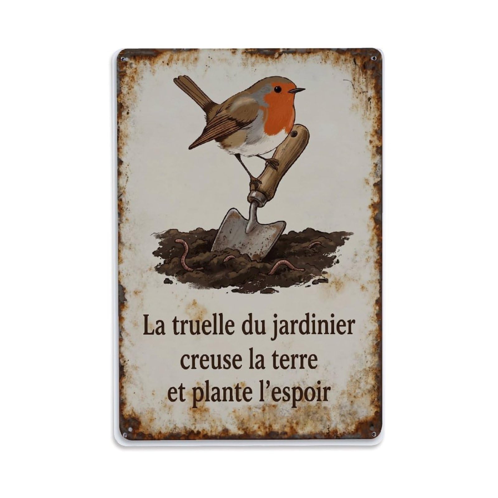 Fqnyr Style Robin Bird Garden Quote Trowel Metal Tin Sign Plaque Wall Decor For Cafe, Club Bar, Office, Home Garden Metal Poster 8X12inch