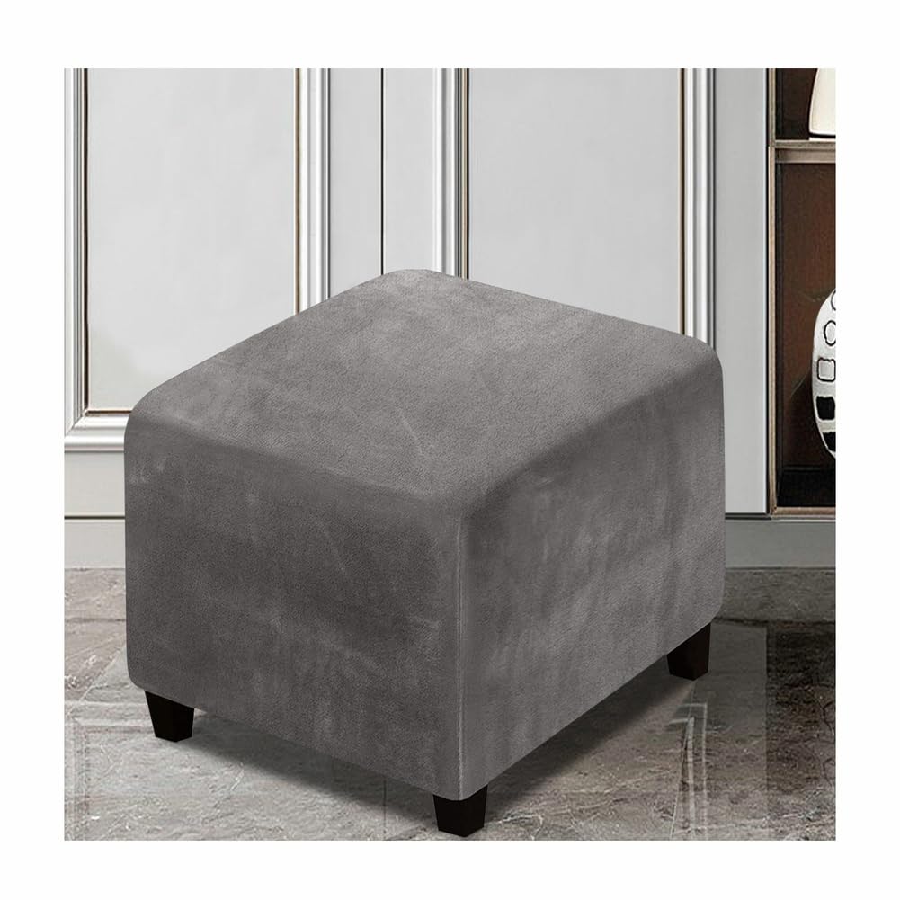 XGANGM Stretch Ottoman Cover Velvet Square Storage Footstool Cover 40X40/45x45/50x50/60x60/70x70/80x80/90x90/100x100CM Pouffe Covers for Square Storage Stool Ottomans,Gray,50x50x40cm