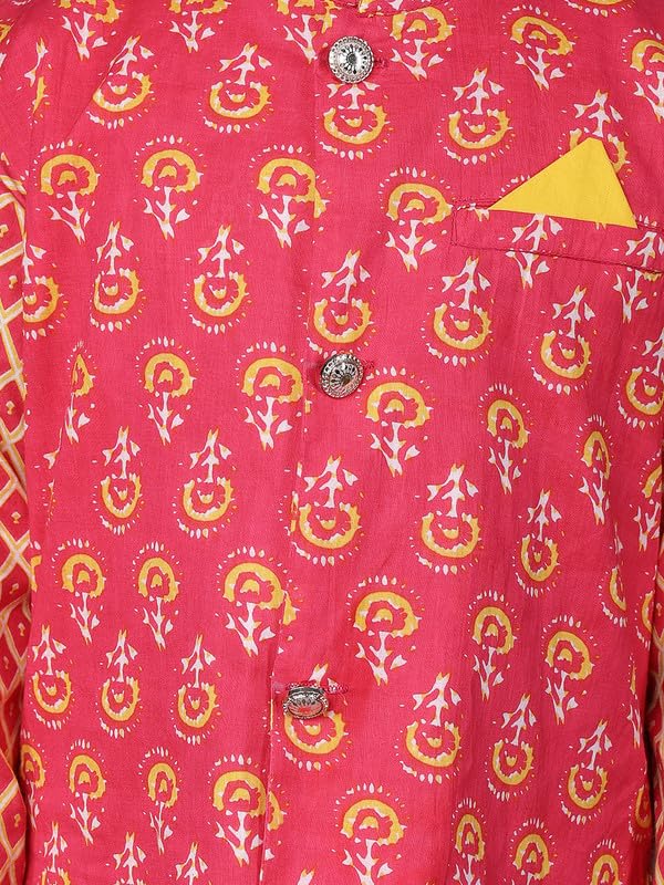 Image of superminis Boys Cotton Printed Full Sleeves Kurta With Ajrakh Printed Jacket and Pyjama Set