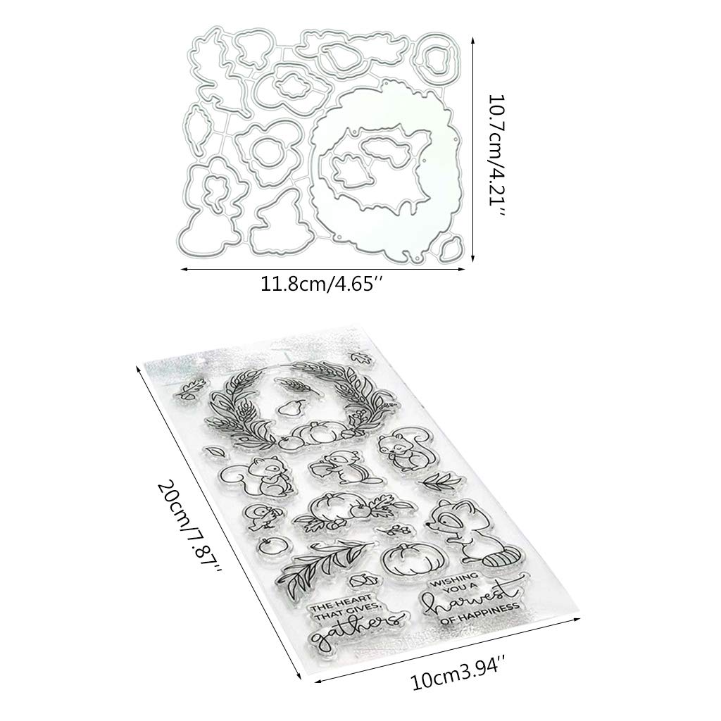 Squirrel Harvest Stamps & Dies Set - Silicone Clear Stamps With Metal Cutting Dies For Card Making