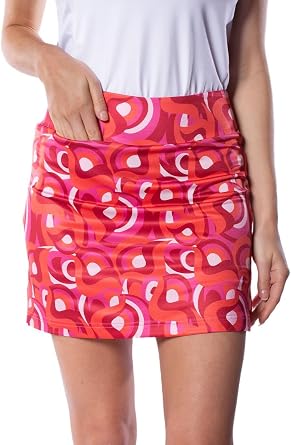 GOLFTINI Printed Pull-On A-Line Skort 16.5" - Stretch Golf, Tennis & Pickleball Skirt with Shorts, Pockets & Tummy Control
