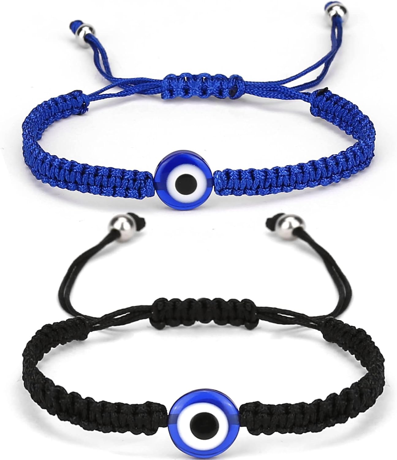 COLORFUL BLING Set Evil Eye Handmade Knots Beaded Beads Protection Good Luck Thread String Rope Adjustable Bracelets Bangle Amulet Turkish for Women Men Family Friends Handmade Braided