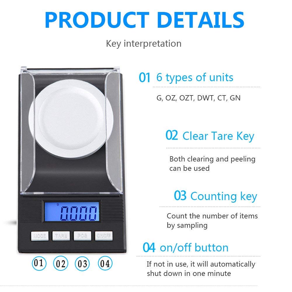 Báscula Digital De Precisión De 0,001 G, Báscula Digital De Gramos Y Onzas, Báscula Digital De Bolsillo De Miligramos, para Joyería, Oro Y Laboratorio.,100g/0.001g