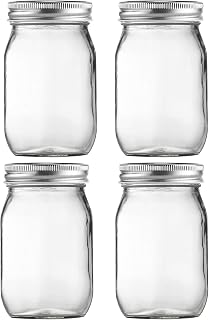 BEWAVE 16oz Clear Glass Mason Jars with Airtight Lids, 4 Pack Regular Mouth Canning Jars for Food Storage, Snacks, Candies & DIY Projects