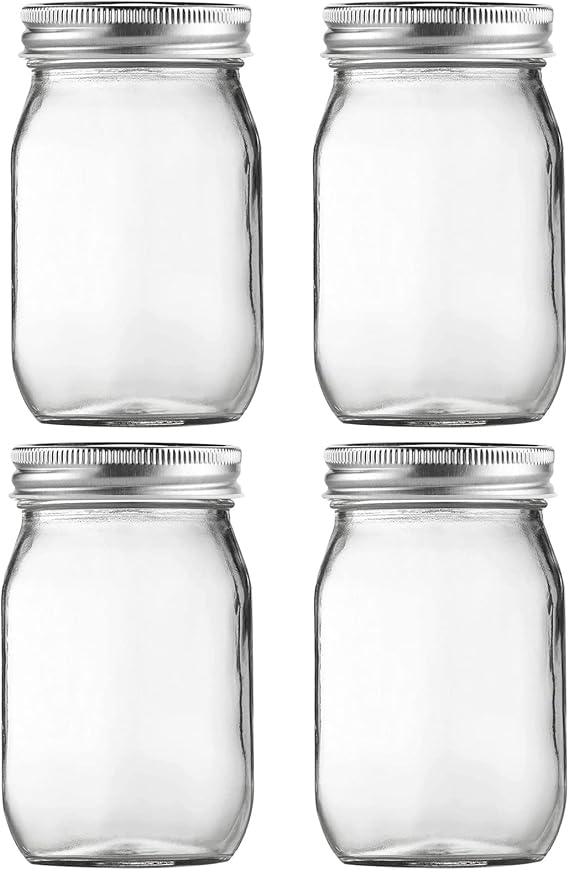 BEWAVE Glass Mason Jars, 16oz Clear Glass Jars with Lids for Sealing
