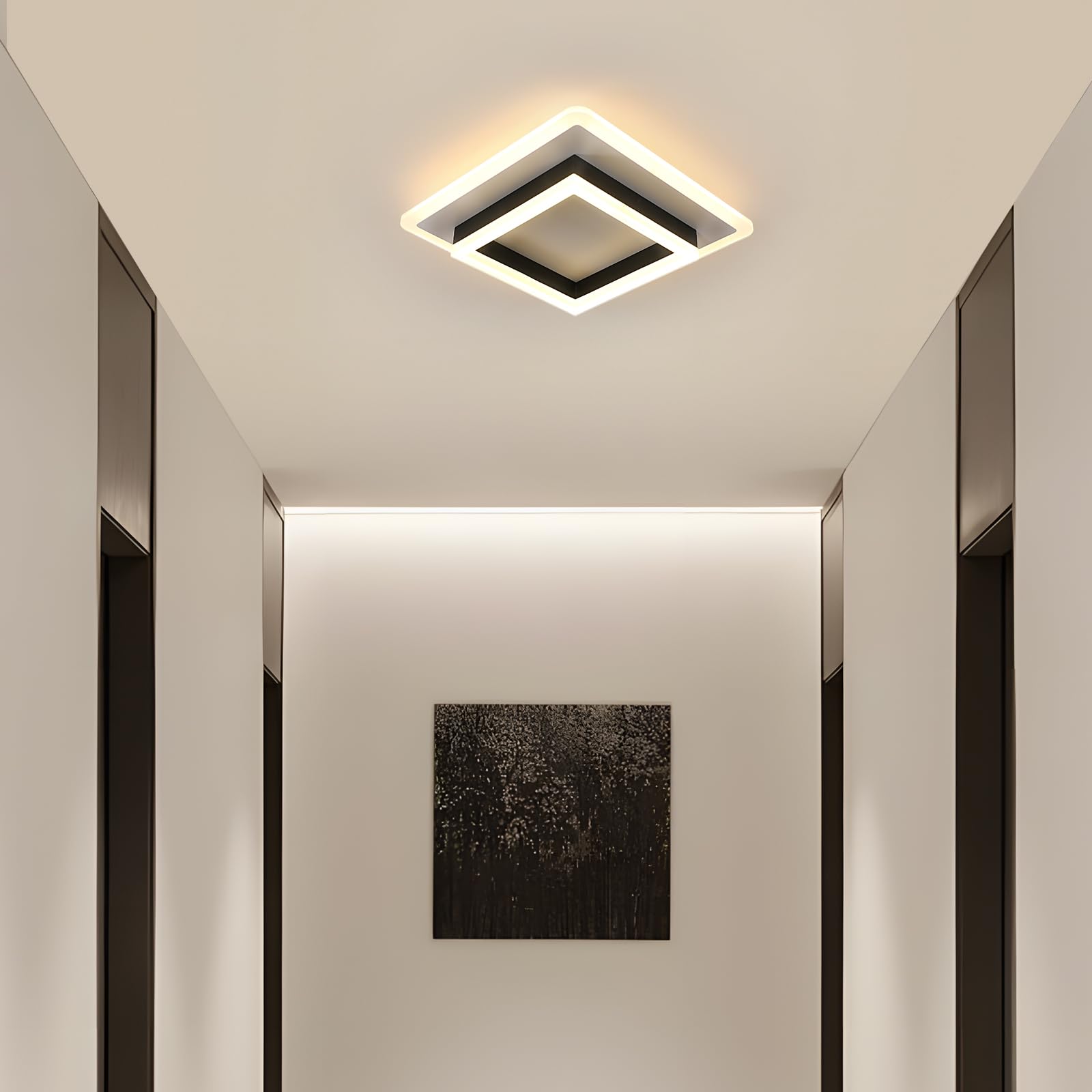 Plafon Led Techo, 30W Moderna Cuadrada Lámpara de Techo LED, | Luz de Techo Negro de Acrílico para Salon Dormitorio Cocina Pasillo, Blanco Cálido 3000K