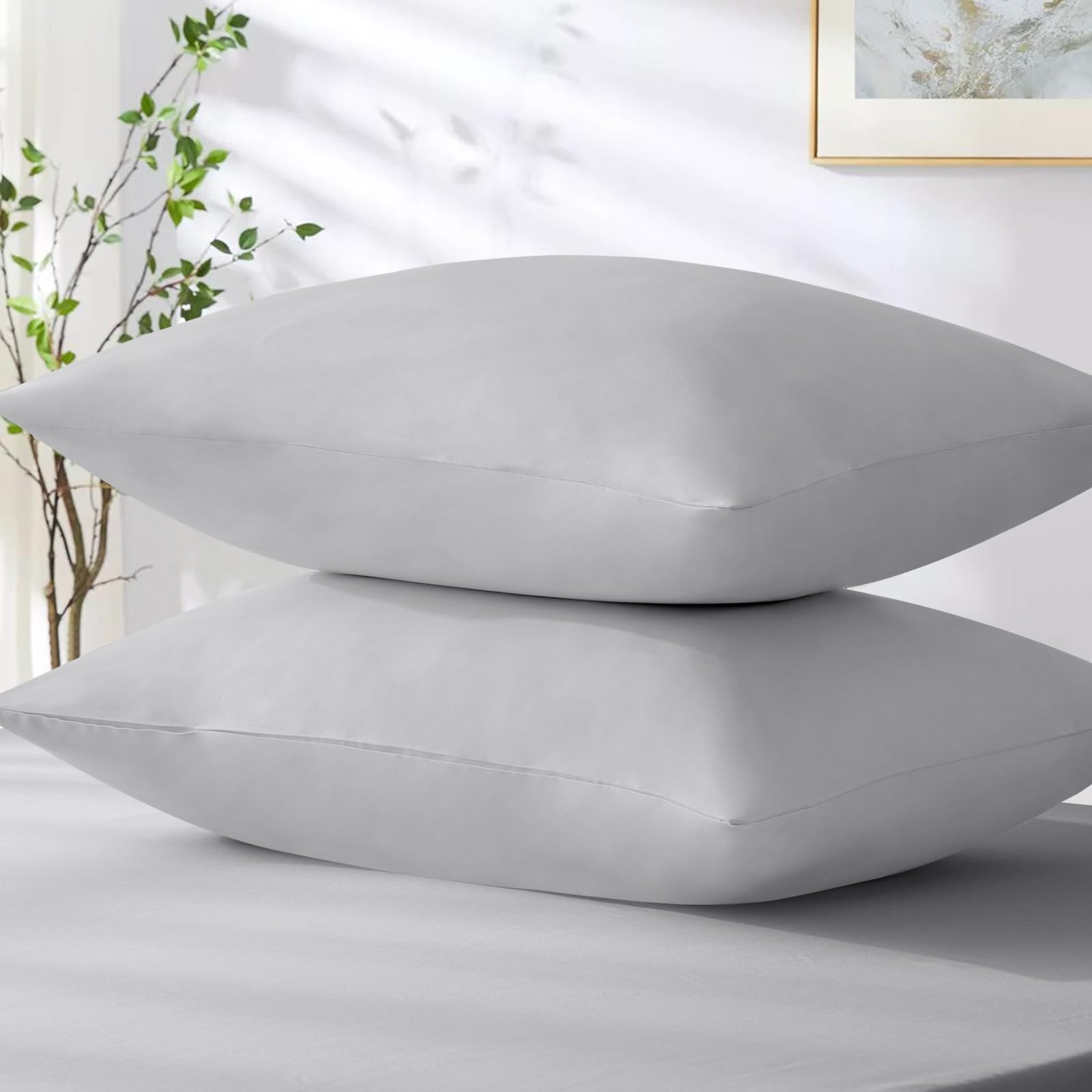 Tifschlaf Pillow Cases 2 Pack, Light Grey Pillowcases Plain Pack of 2 - Image 2