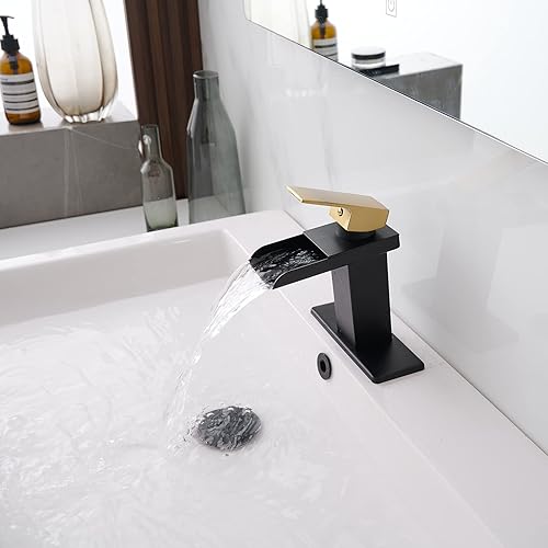 Miniatura 5 de Bathfinesse Grifo de baño en cascada de níquel cepillado para lavabo de baño, mango único, moderno, resistente, contemporáneo, montaje en cubierta,