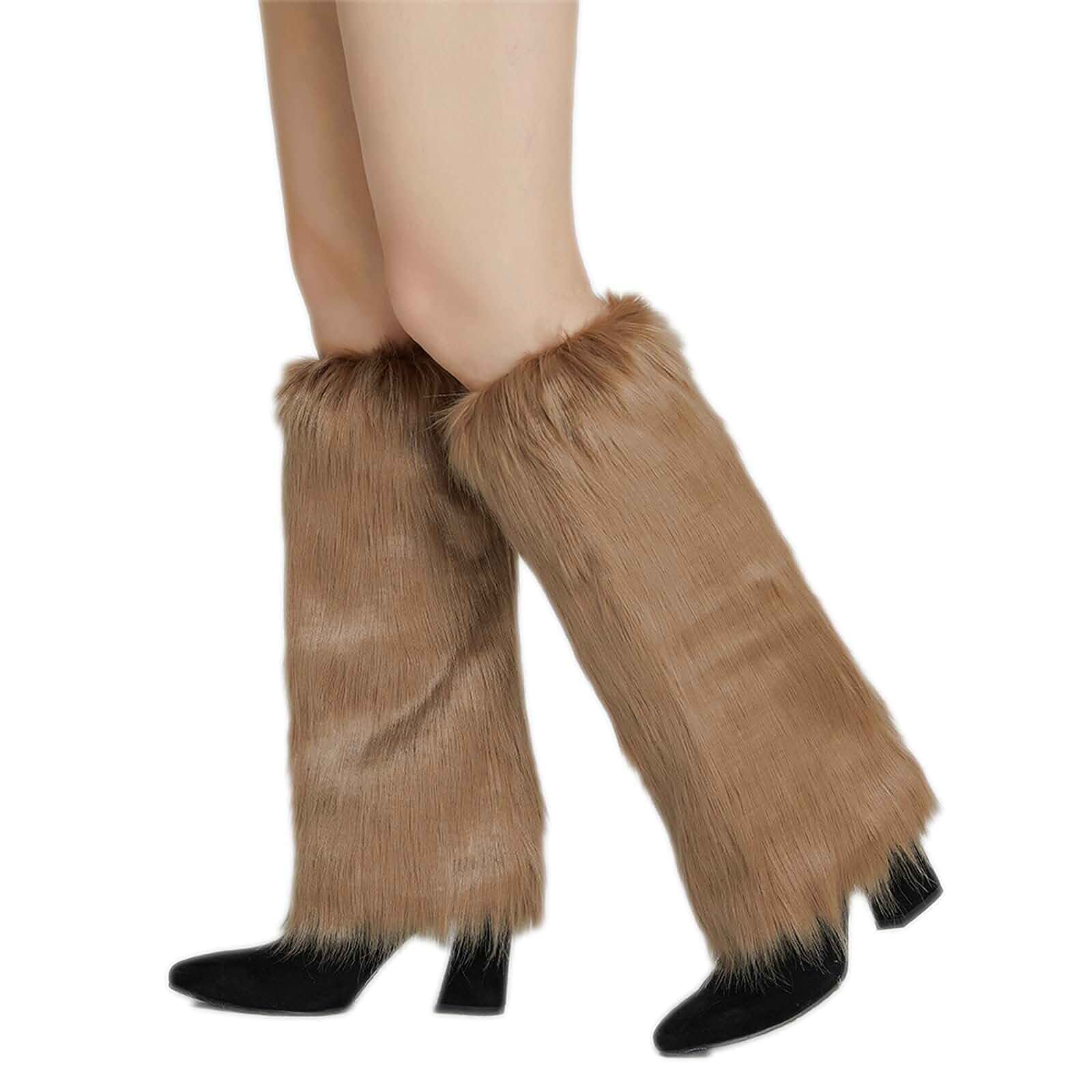 Faux Fur Leg Warmers for Women, Fuzzy Boot Covers for Costume Halloween & Christmas Party Cosplay Rave Festival Outfit - Girls Furry Fluffy Cuff Boot, Cute Warm Sleeve with Satin Lining