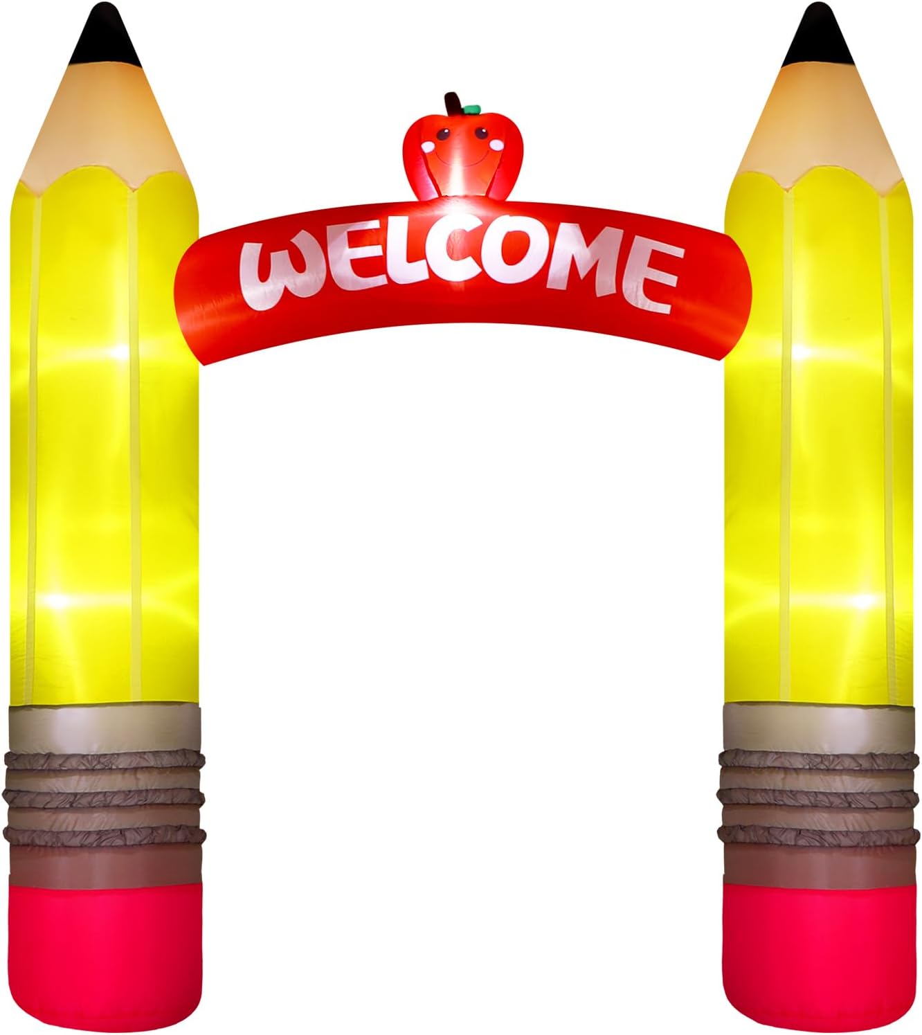 Leyndo 9 ft Back to School Inflatable Archway, Large Pencil Inflatable Arch with Welcome and Apple, Blow up with Build-in LED Lights for Welcome Back to School Classroom Birthday Party Display Decor