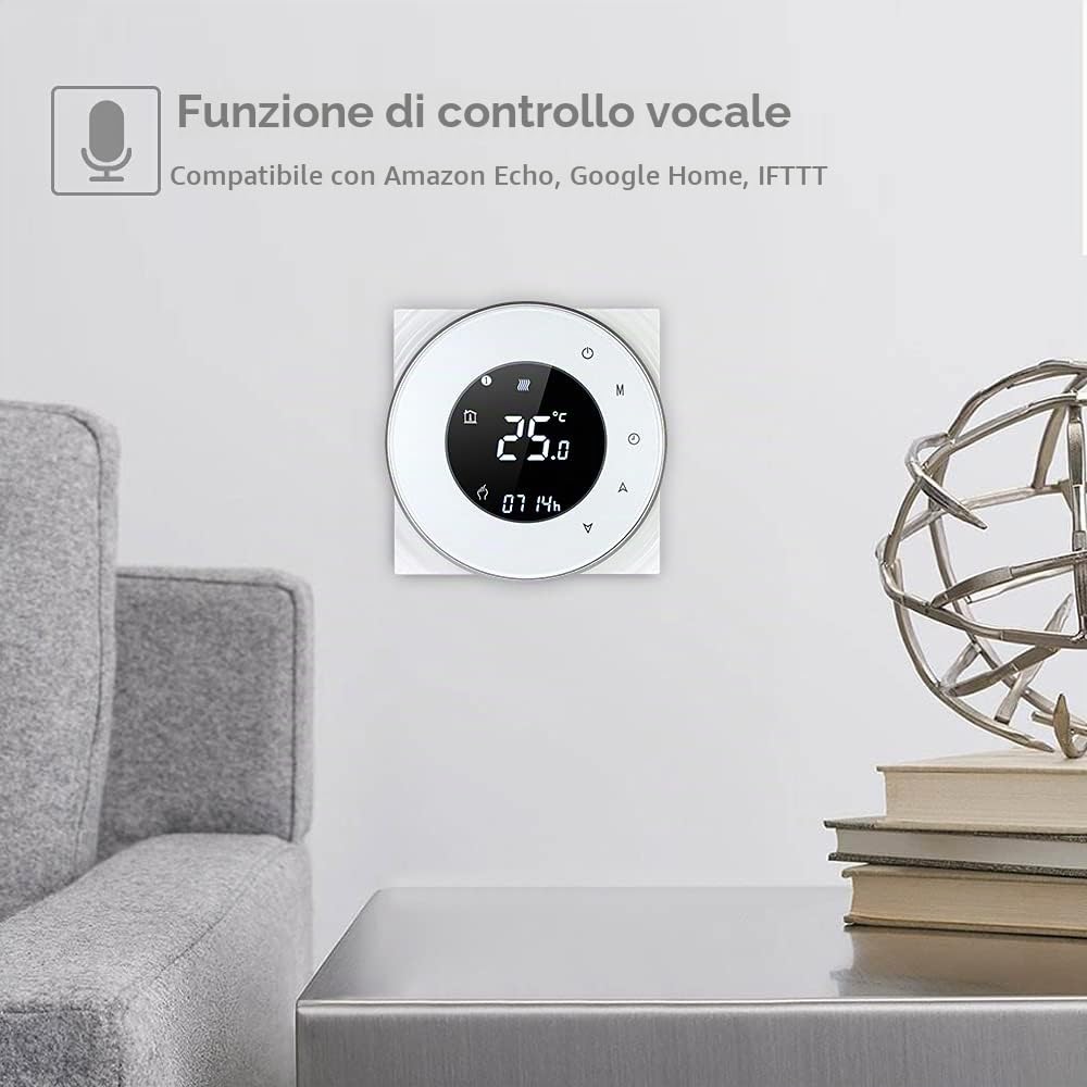 Termostato Wi-Fi per Caldaia a Gas,Termostato Digitale,Programmabile Display LCD Touchscreen con Retroilluminazione Funzione di Controllo Vocale,Cronotermostato BHT-6000-GC