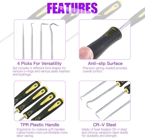 Miniatura 5 de Swpeet Juego de alicates y púas de anillo a presión, 8 alicates con púa y gancho, 4 alicates de clip circulares resistentes, perfectos para quitar