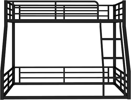 Miniatura 4 de Harper & Bright Designs Litera individual XL sobre Queen con escaleras, literas bajas de metal con vallas, litera de suelo resistente para niños,