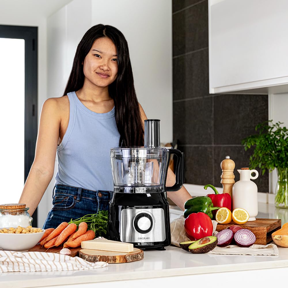 Cecotec Küchenmaschine FoodProcessor Comino 1000 Spatula. 1000W, 2 Geschwindigkeiten, 2L Schüssel, Saftpresse, 3 Schneidscheiben: Zerkleinern, Schneiden, Kneten, Cremescheibe, Edelstahl