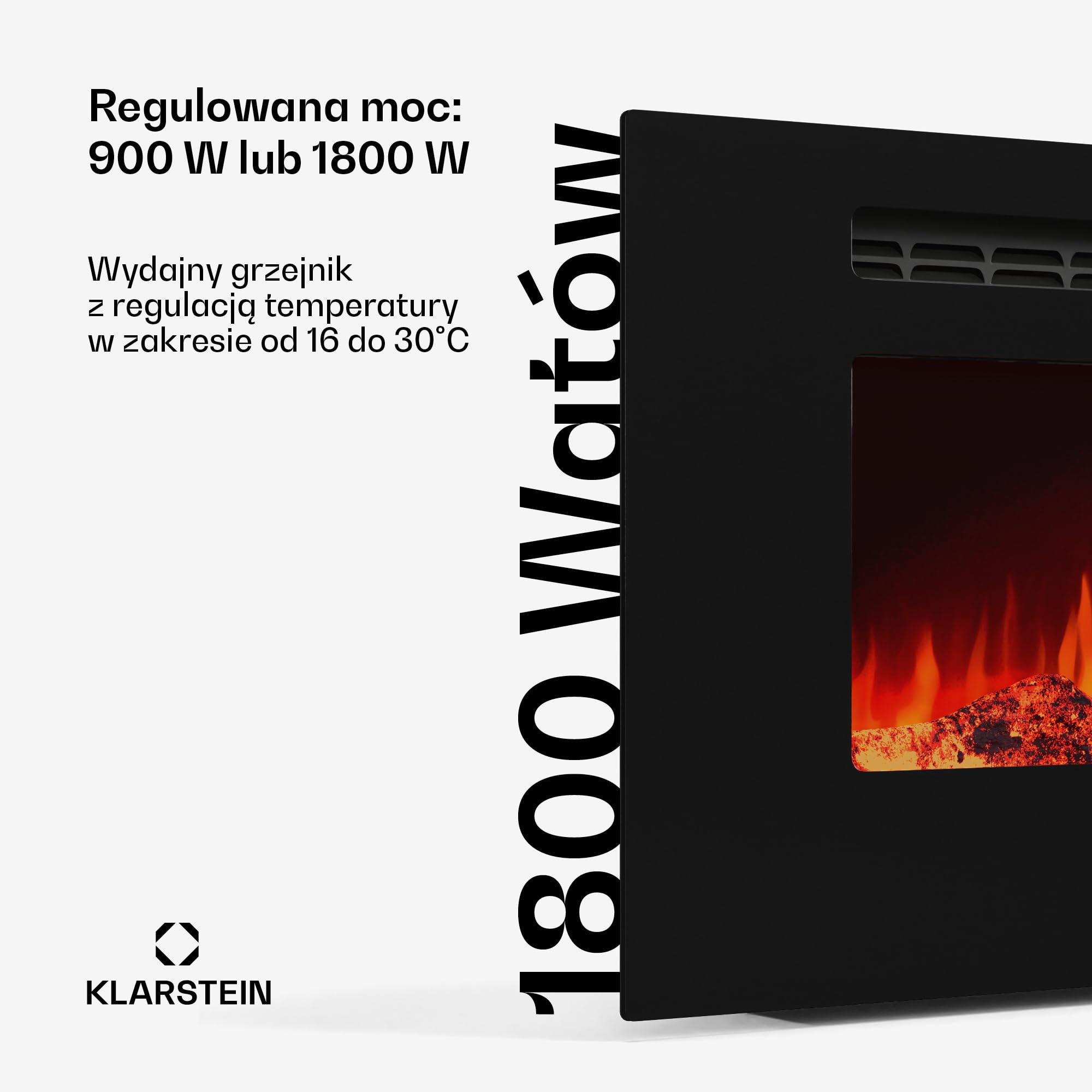 Klarstein Galeras Smart Kominek elektryczny - Moc grzewcza 1800 W, Realistyczne płomienie LED, Aplikacja i pilot, Regulowane kolory i jasność, Kominek ścienny elektryczny