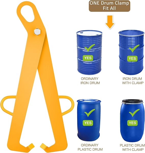 55 Gallon Vertical Drum Clamp, 1100 lb Lifter for Steel and Plastic Drums