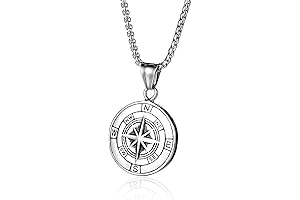 Stainless Steel Compass Necklace Pendant for Men
