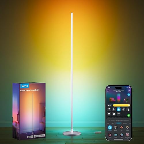 Govee RGBIC Smart Corner Floor Lamp, Standing Lamp with Matter, Smart Floor Lamp with Reactive Music Mode, 85 Dynamic Scene, Color Changing, Modern Floor Lamp for Living Room, Bedroom, Silver - Silver
