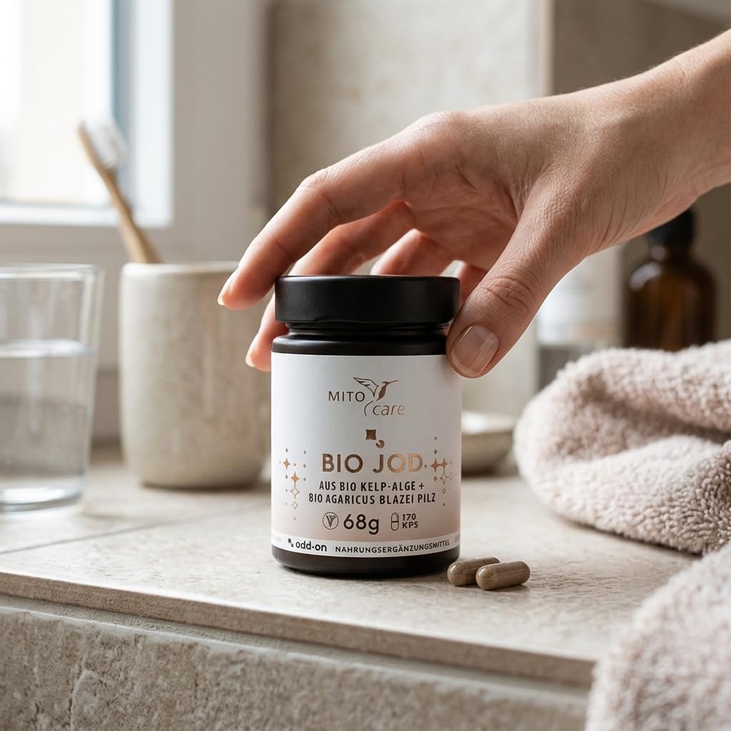 MITOcare Bio Jod - Tabletten fördern die normale Schilddrüsenfunktion - Jod aus Kelp unterstützt den natürlichen Energiestoffwechsel - Vorratspack mit 120 Kapseln, ausreichend für 4 Monate