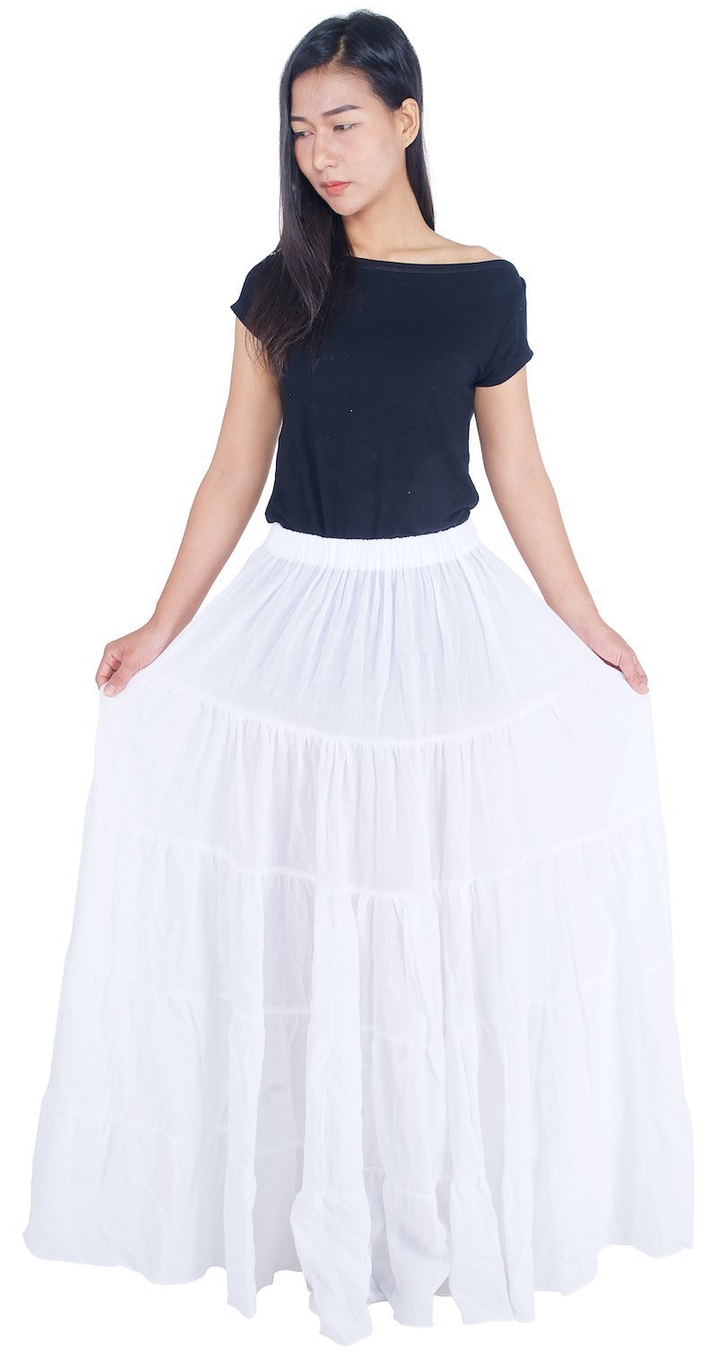 LannaclothesdesignWomen's Cotton Long Ruffle Full Circle Long Skirts Maxi Skirt