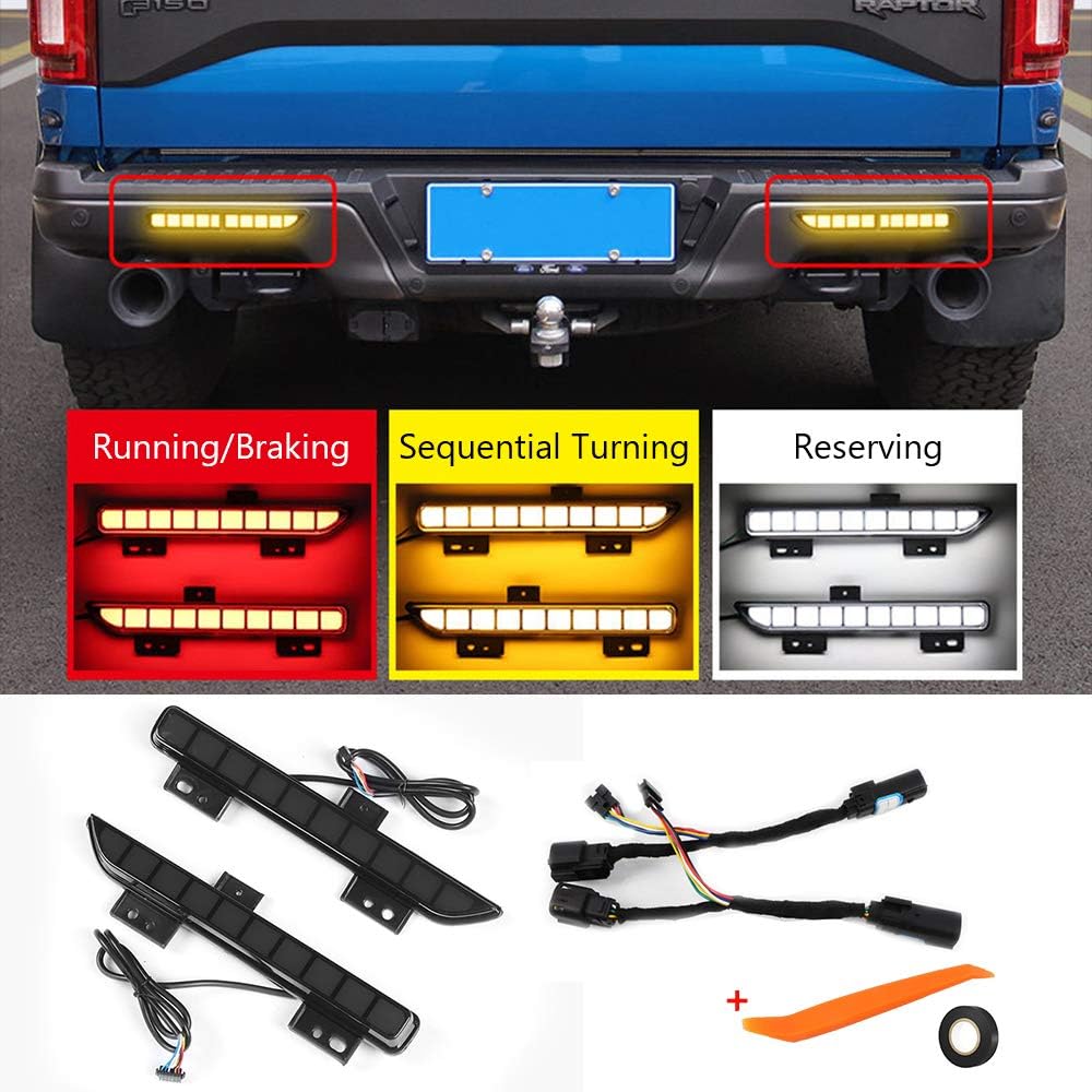 Limited Stock PIFOOG for Ford F150 Rear LED Light Water Proof Tail Reverse Brake Turn Signal Driving Fog Lamps LED Rear Bumper Reflectors for Ford150 Led Light Bar 2017 2018 2019 2020 2021 2PCS (Rear light)