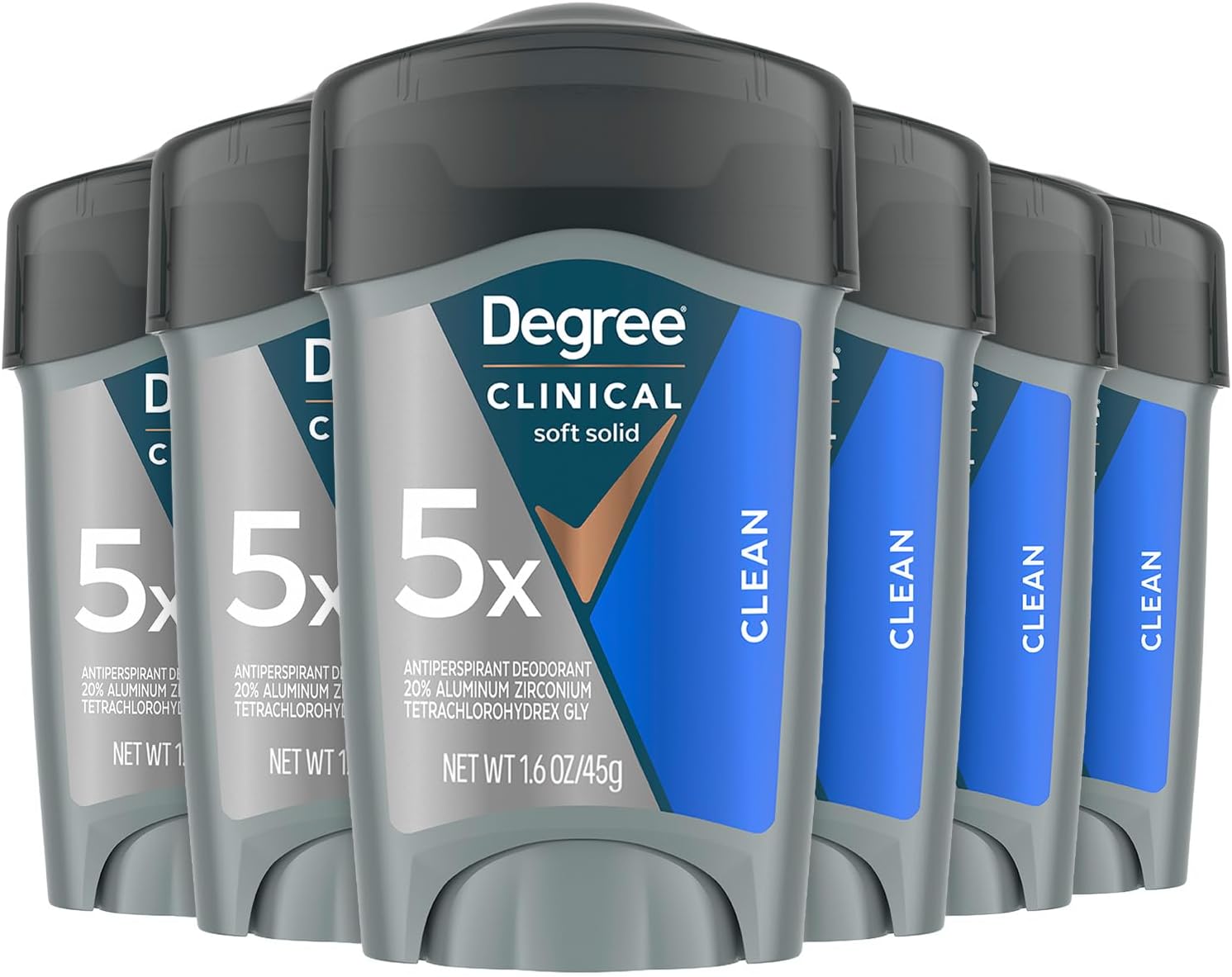 Degree Deodorant for Men, Clinical Protection Clean 6-Pack – 72H Antiperspirant Deodorants, Prescription Strength, Travel-Friendly, 1.6 Oz Ea