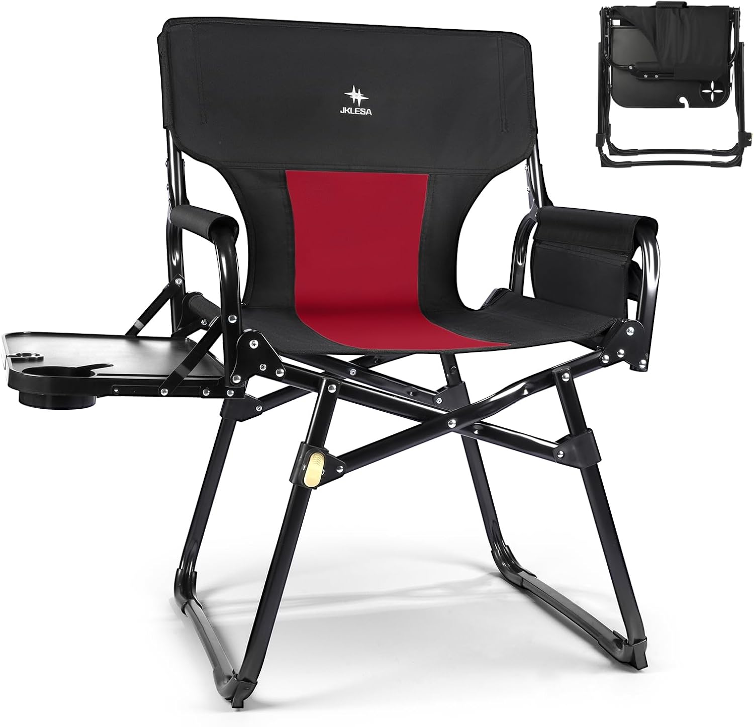 Heavy-Duty Camping Director’s Chair with Side Table, 400lb Capacity, 600D Oxford, Quick Setup, Smart Storage & Ergonomic Comfort, Durable Steel Frame for Camping, BBQs & Sports Events Red