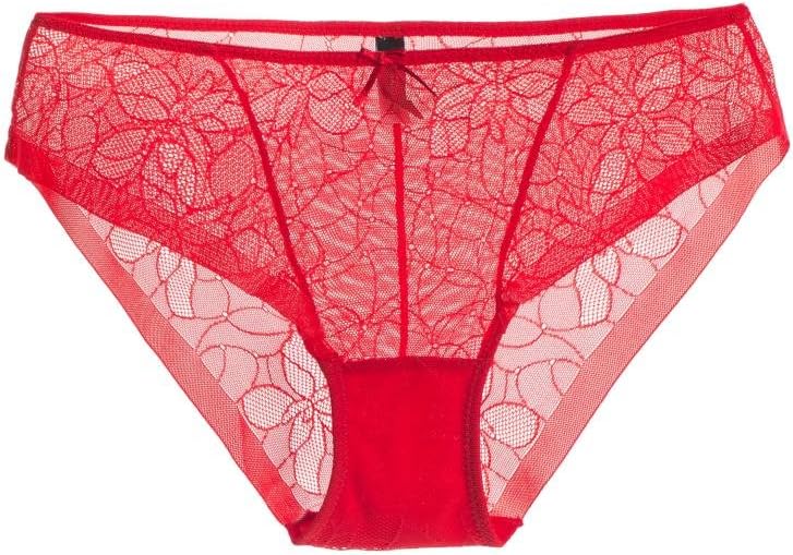 Annajolly Women's Lace Low Rise Transparent Hipster Panties Red Large