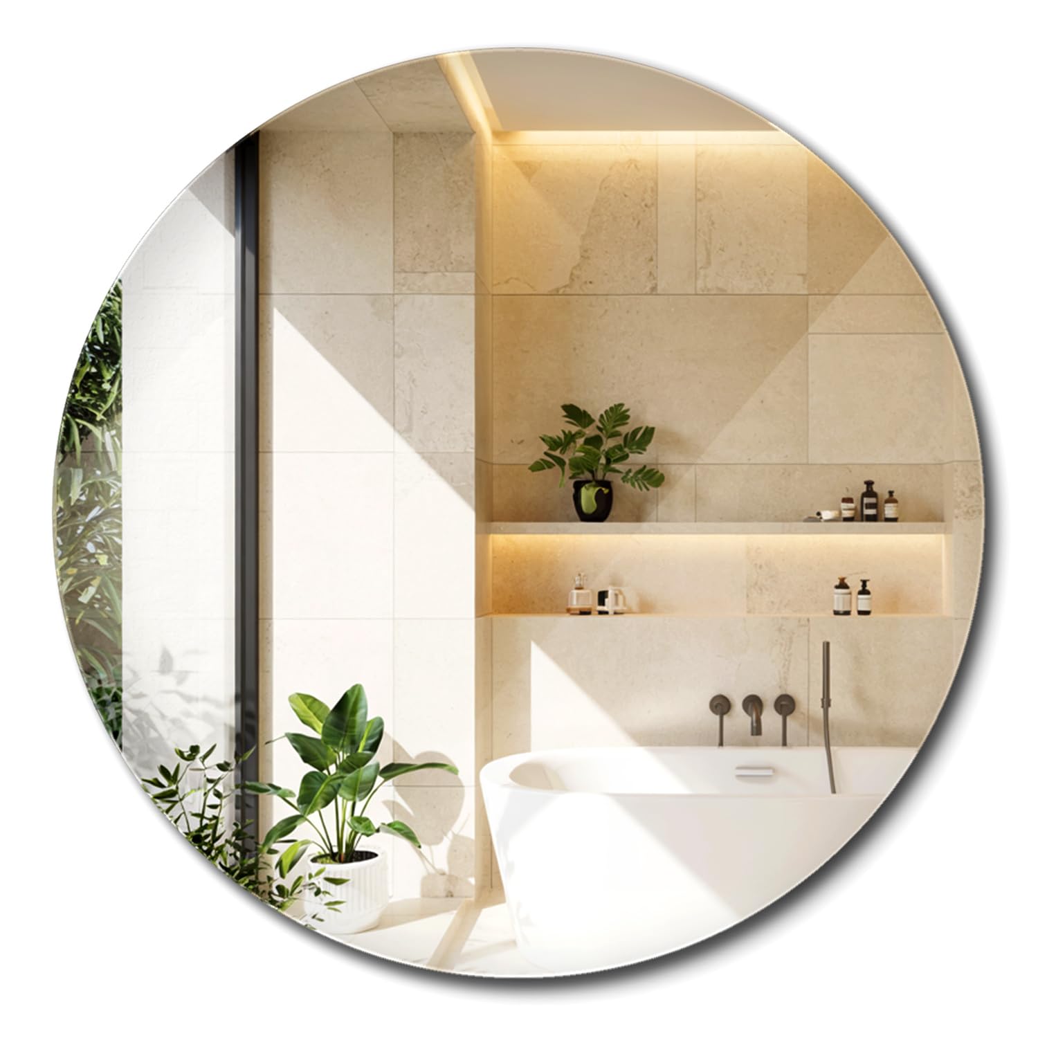 Specchio Senza Cornice Ø 100 cm Grande Rotondo Minimalista da Parete per Bagno Cucina Soggiorno e Corridoio
