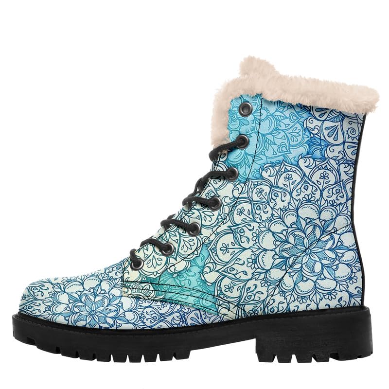 Customizable Mandala Print Women's Snow Ankle Boots, Stylish Warm High-top Winter Booties Footwear
