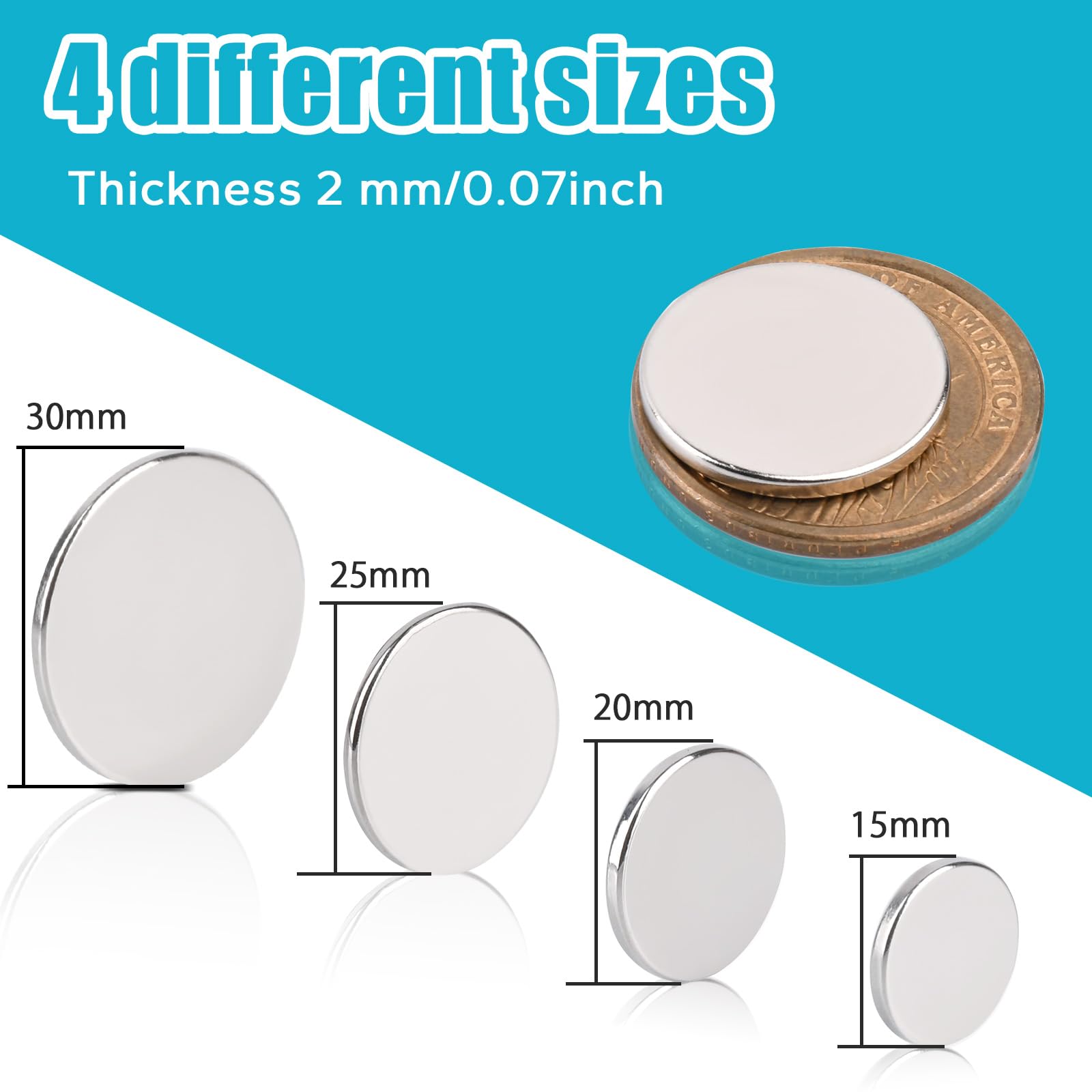 MIN CI Imanes fuertes de neodimio de 20 x 2 mm, 18 unidades, para pizarra magnética, frigorífico, redondos, pequeños, planos