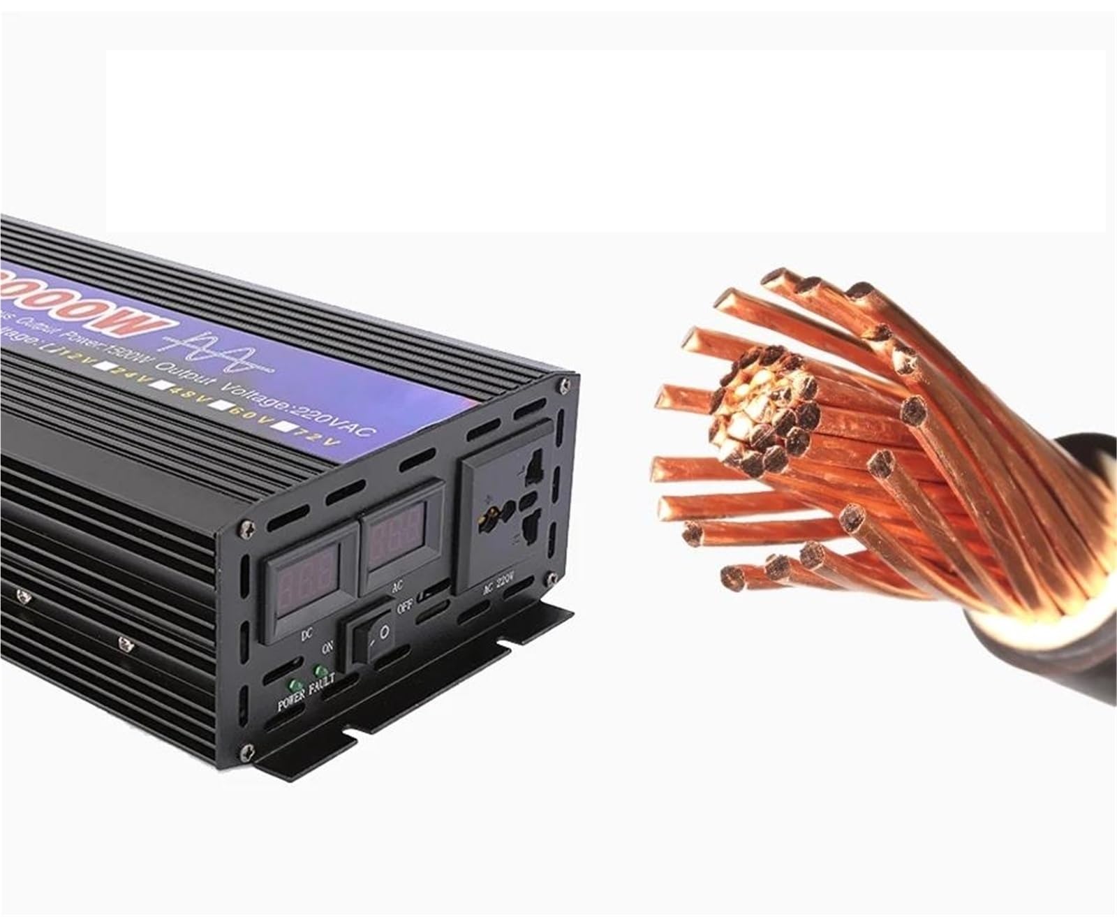 Convertisseur Onduleur Sinusoïdal Pur 4000W 3000W 2600W 2000W 1600W 1000W 12 V CC vers 220 V CA 60 Hz avec Affichage LED Transformateur(1000W)