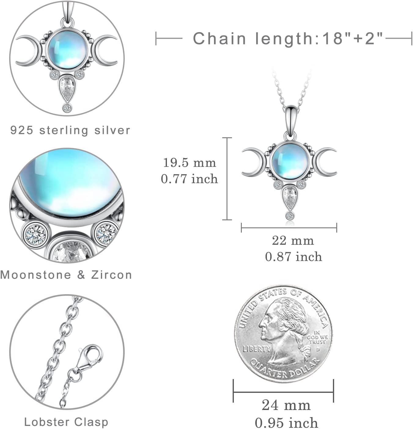 Triple Moon Goddess/Moonstone/Opal/Mushroom 925 Sterling Silver Pendant Jewelry for Women - Image 6