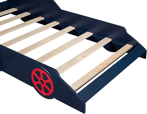 Miniatura 4 de Voohek Cama de plataforma de tamaño individual marco de cama de madera en forma de automóvil con ruedas listones de soporte no necesita somier para