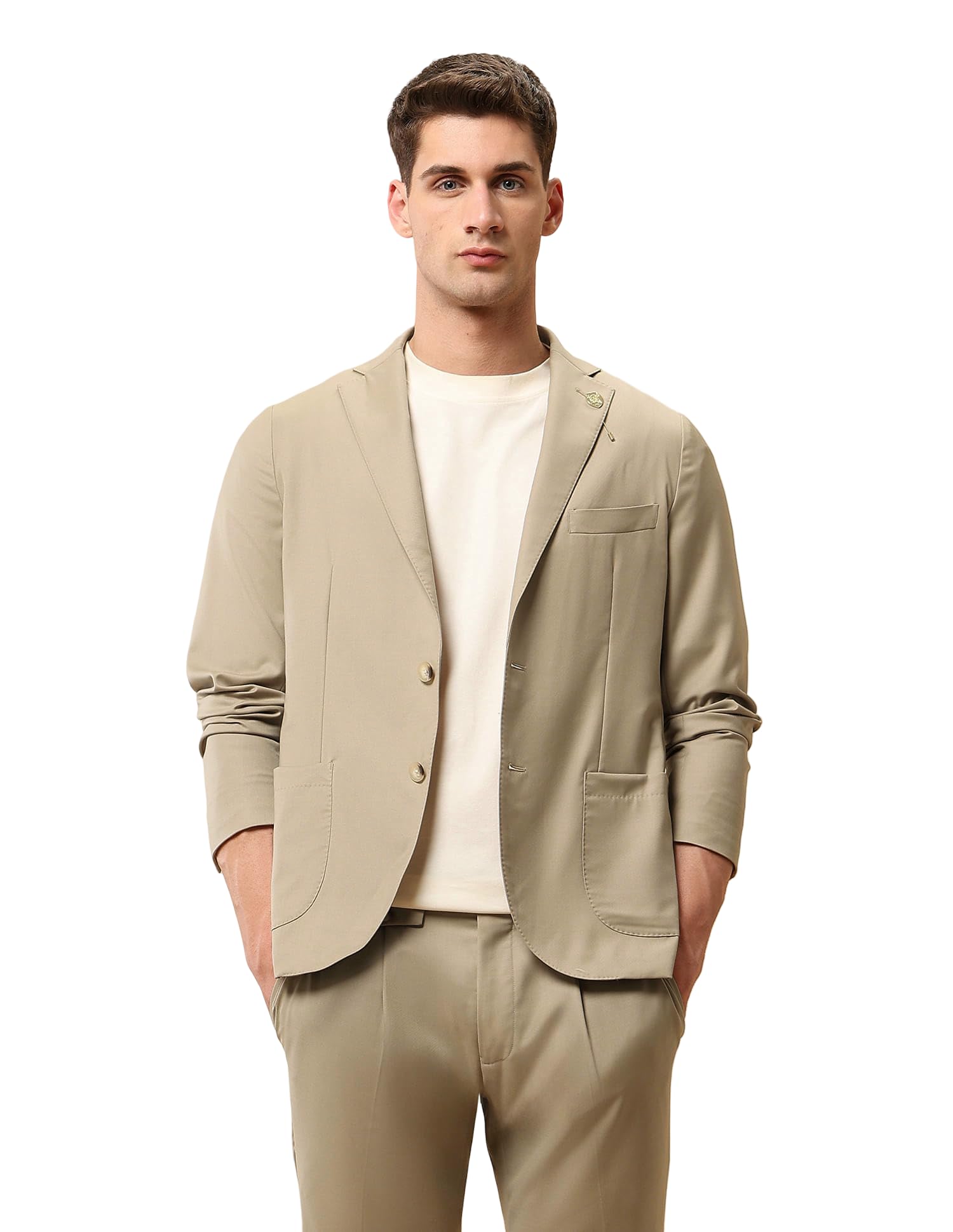 u.s. polo assn. Beige Solid Satin Slim Fit Men's Blazer-picture-15