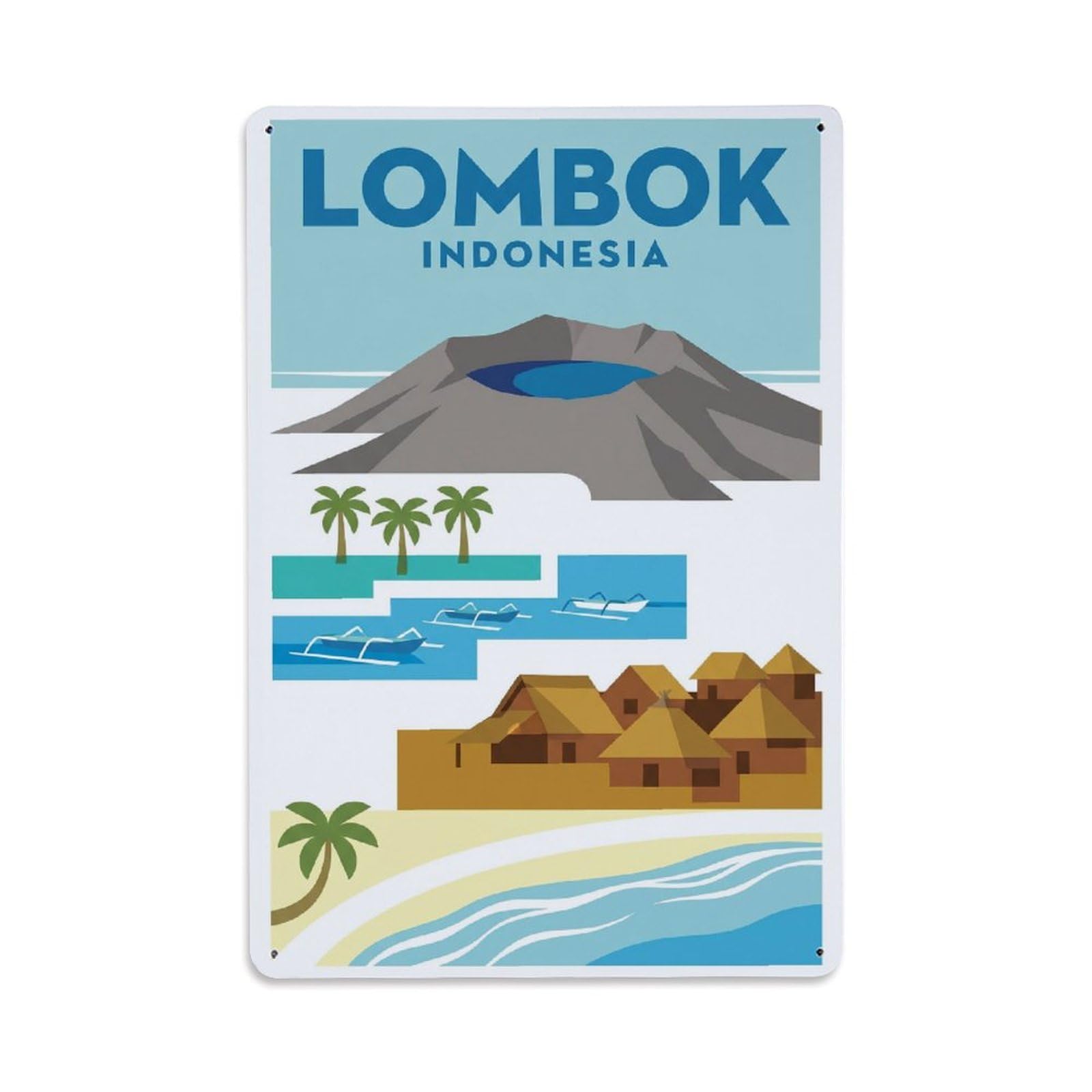 Gead 8X12inch Style Retro Indonesia Lombok Travel Metal Tin Sign