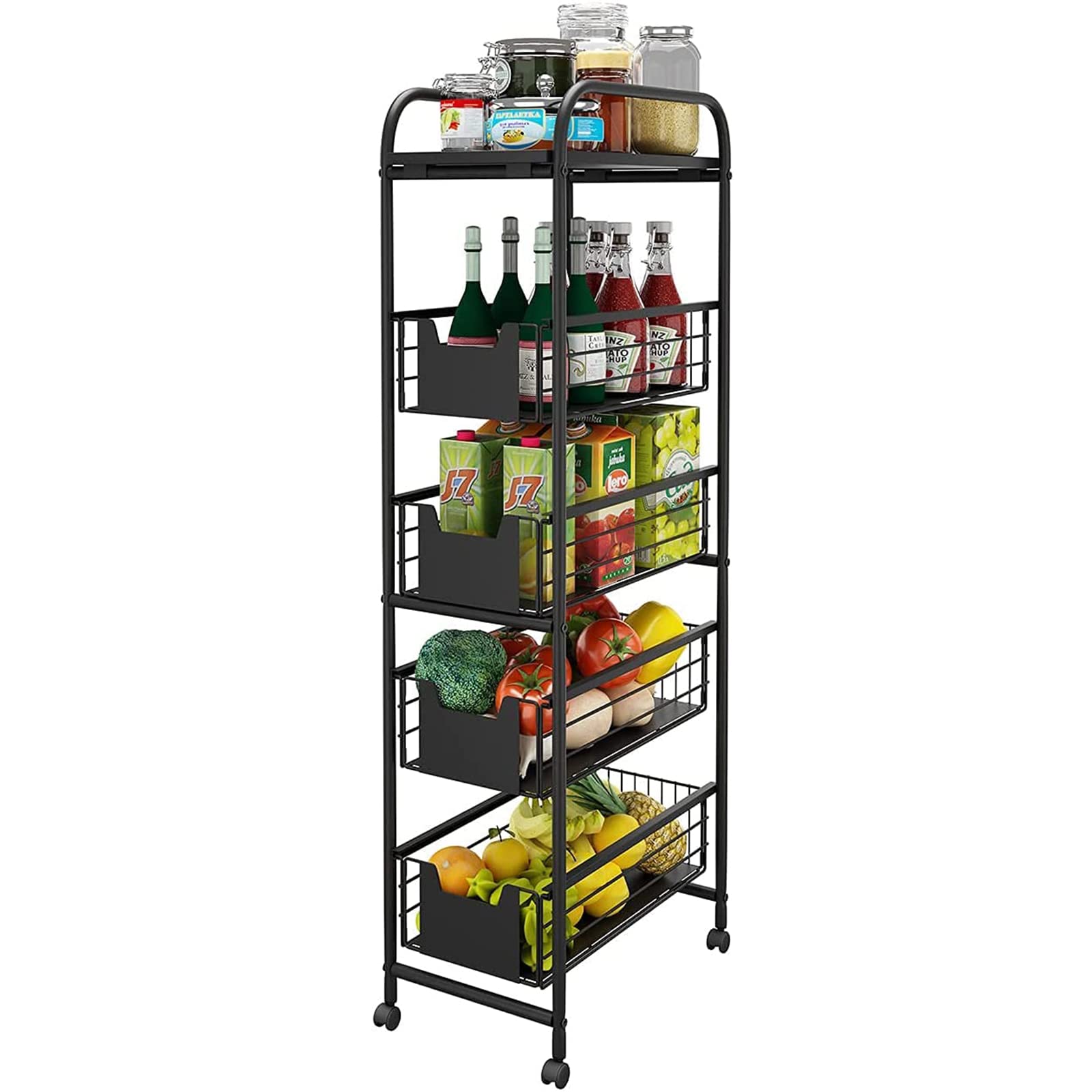 Amazon.co.jp: WHIFEA 5段収納ワゴン サイドラック 移動式 小物収納 縦