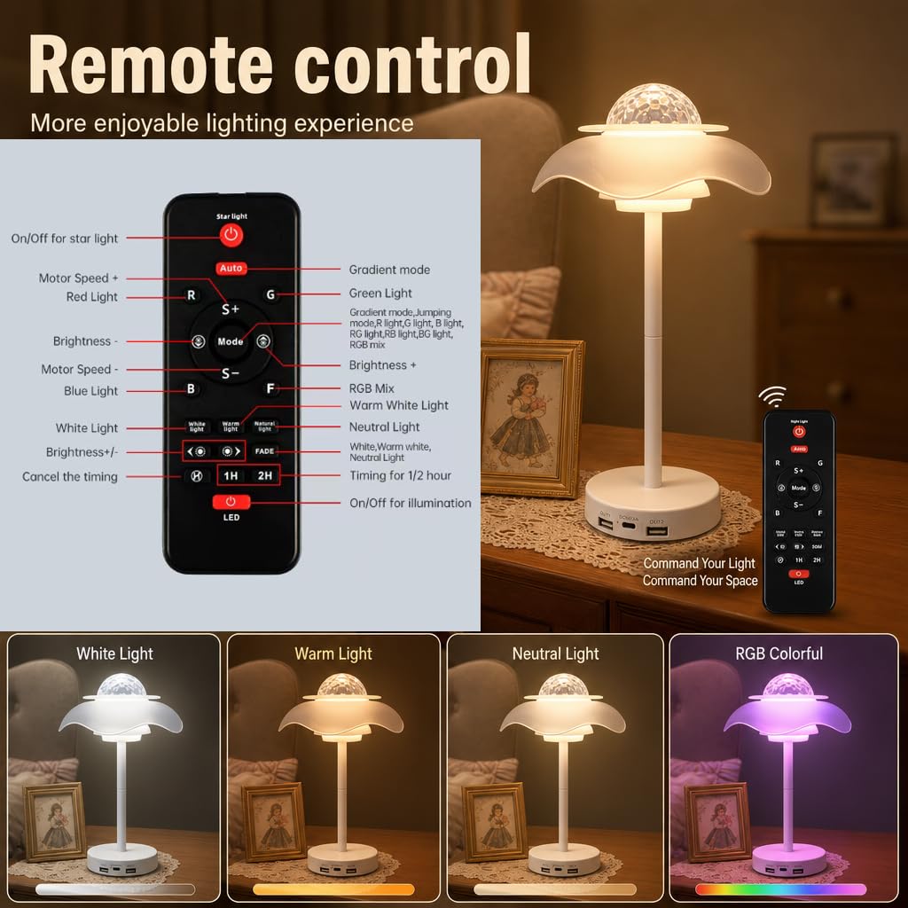 Kabellos LED Akku Tischlampe Projektor RGB Sternenhimmellicht (Weiß)