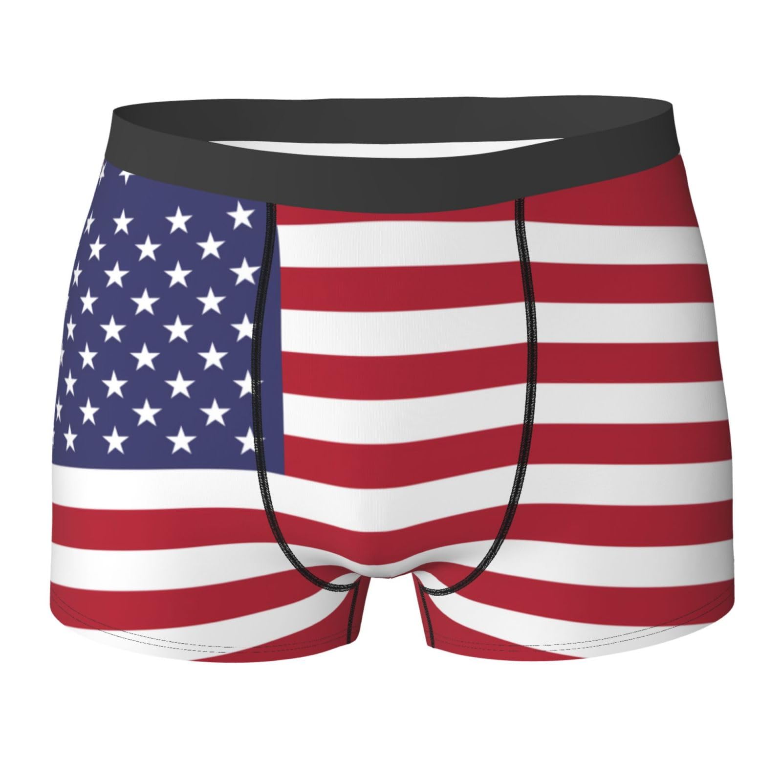WBQLSL Men's American flag printed boxer briefs, elastic, breathable, and comfortable against friction., Black, Large