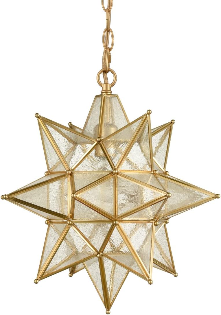 Geometric Gold Seeded Glass Star Pendant Light