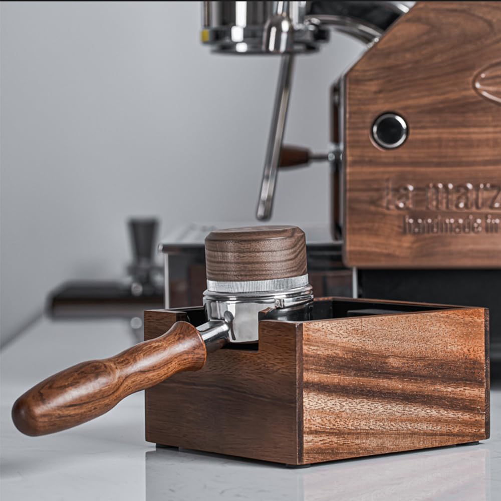 Coffee Tamper Station with Knock Box, Detachable Espresso Coffee Knock Box Wooden Espresso Tamp Mat Portafilter Stand for Kitchen, Bar, Restaurant, Café (Knock Box)