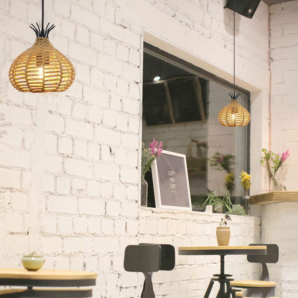 Naturalna bambusowa pleciona lampa, E27 ręcznie tkany żyrandol rattanowy retro klub ogrodowy prosta lampa wisząca, lampa sufitowa do przedpokoju, sypialnia kuchnia salon