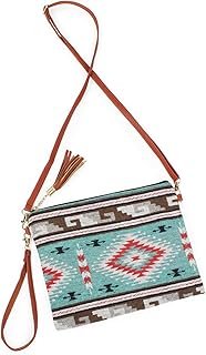 PacificPlex Womens Western Native American Aztec Print Saddle Blanket Southwestern Crossbody Clutch Bag Purse Southwest Handbag Boho Fringe Tassel, Turquoise