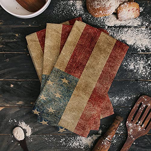 Dish Towels For Kitchen, Hand Towel Cleaning Cloths Vintage American Flag Absorbent Fast Drying Dish Rags, Shabby Chic Bathroom Cloth Set Of 3 With Hanging Loop #TOP1
