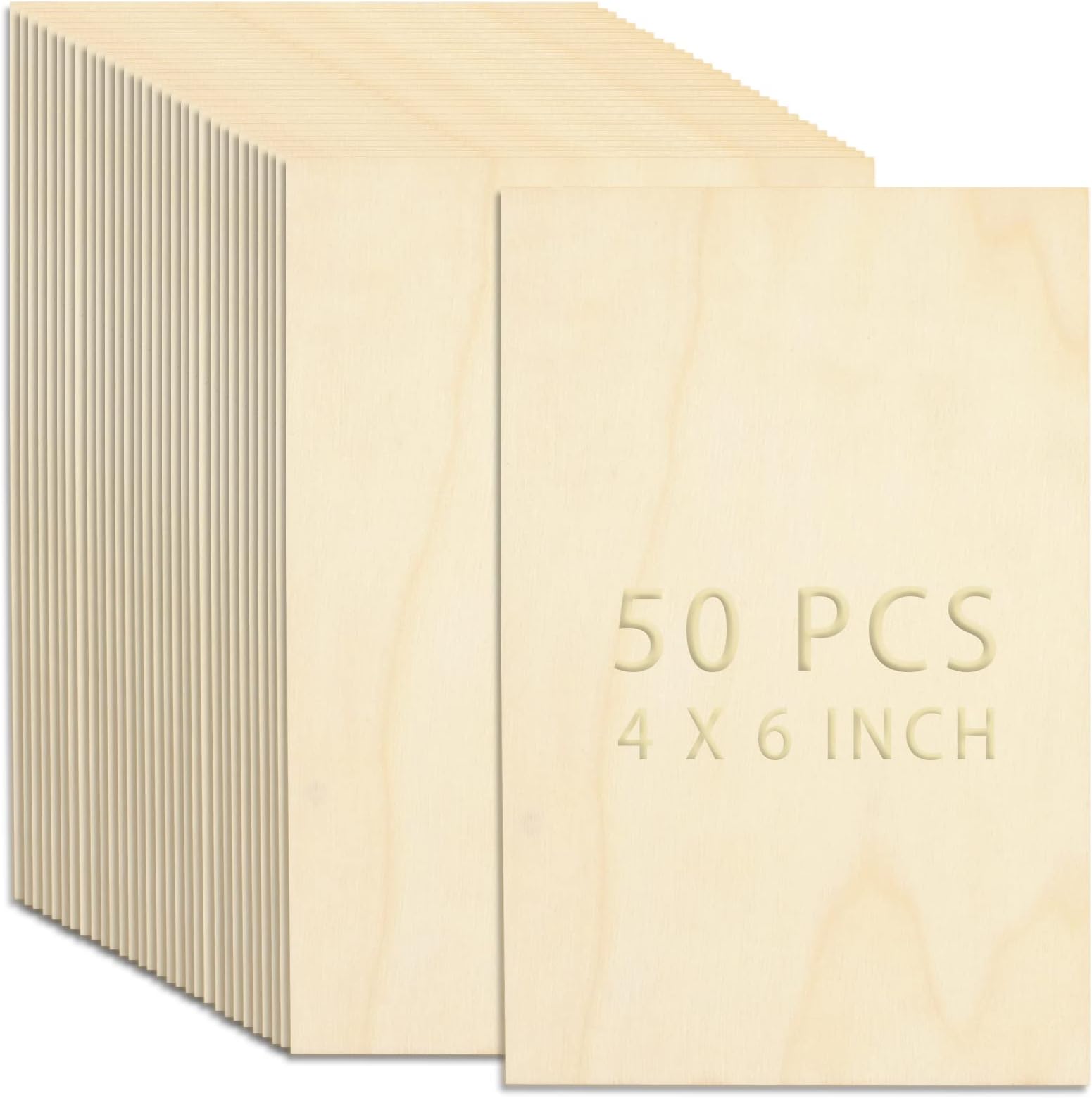 50 Pack Unfinished Wood Pieces, 4 x 6 Inch Thin Plywood Wood Squares for Crafts, Wood Sheets Unfinished Basswood Sheets for DIY Ornaments, Laser, Wooden Engraving, Wood Burning